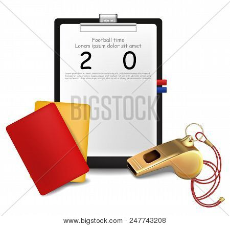 Scoreboard, Soccer Ball And Whistle Isolated Vector Illustration