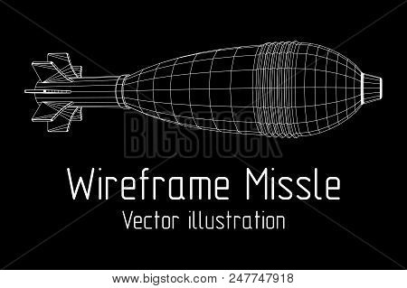Missile, Nuclear Bomb Or Mortar Mine Wireframe Low Poly Mesh Vector Illustration