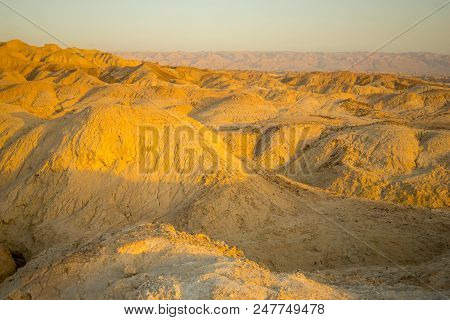 Sunrise View Of Marlstone Rock Formation, In Neot Hakikar, Northern Arava Valley, South Of The Dead 