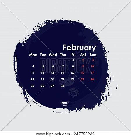 February 2019 Calendar Template.starts From Monday.vector Illustration.
