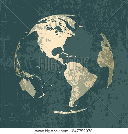 Modern Gold World Globe Symbol Design On Pastel Grunge Background. Vector Trendy Design
