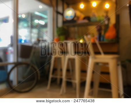 Coffee Shop Blurry Bokeh Background With Bycle
