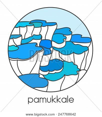 Vector Illustration Of Famous Turkish Landmark And Travel Destination Pamukkale In Central Turkey. M