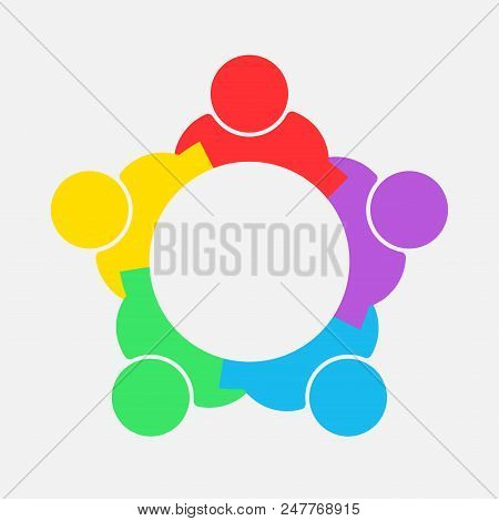 Group Of Five People In A Circle.teamwork Meeting.people Are Meeting In The Room.powerful Combined F