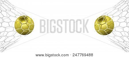 Football Wide Banner Or Flayer. Soccer Or Football 3d Goled Ball Isolated On White Background. Footb