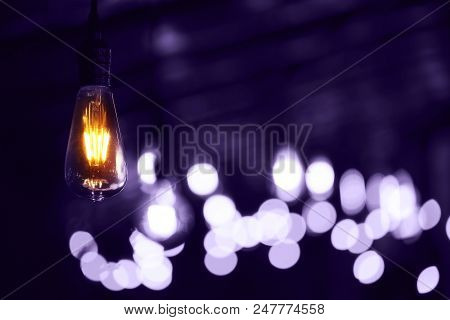 Group Of Ultra Volet Lamps With Interesting Shape Of Tungsten Filament. Color Of The Year 2018.