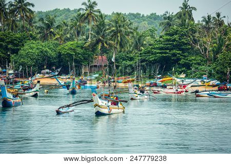 Sri Lanka, Mirissa - 17 April 2018: Fishing Boats Near Mirissa Bay