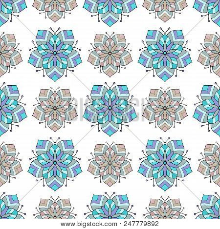 Abstract Flowers Seamless Pattern Colorful Tiles Vector Illuctration. Can Be Used For Wallpaper, Pat
