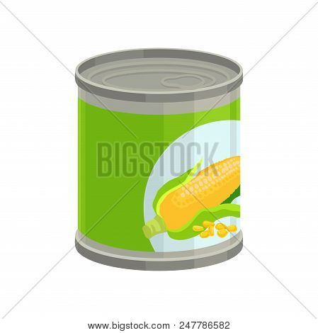 Sweet Corn In Aluminum Can Vector Illustration Isolated On A White Background.