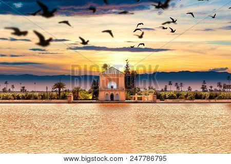Marrakech Landmark And Architecture.scenic Landscape.scenical Menara Garden.travel To Morocco.marrak