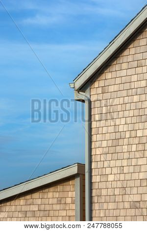 Detail of the roof of the typical wooden houses of the Magdalen Islands, in Canada. With copy space.