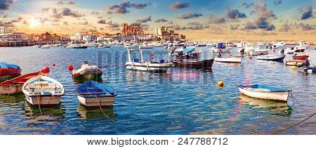 Fishing Village And Boat Dock. Scenic Seascape.tourism In Spain.coastal Towns Of Spain.castro Urdial