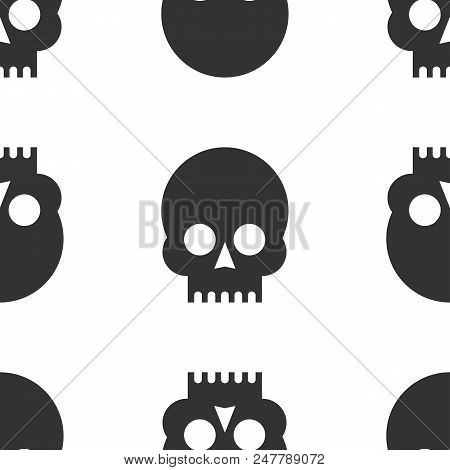 Seamless Pattern Black Skulls On A White Background. Stock Flat Vector Illustration.