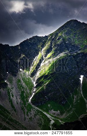 Landscape Seaonal Background Mountain Peak Before The Storm