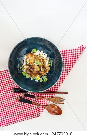 Vietnamese style caramel pork with rice and vegetable