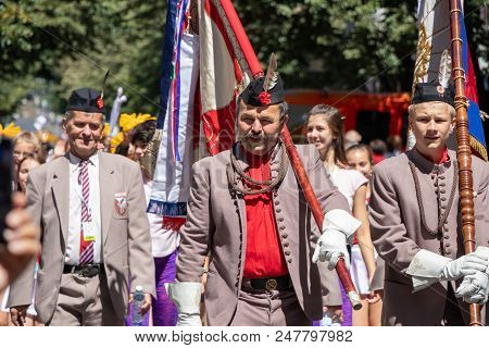 Prague, Czech Republic - July 1, 2018: Men Parading At Sokolsky Slet, A Once-every-six-years Gatheri