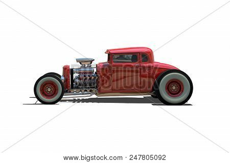 Hot Rod Sports Car. Isolated On White Background. 3d Render Illustration