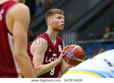 Kyiv, Ukraine - July 1, 2018: Davis Bertans Of Latvia In Action During The Fiba World Cup 2019 Europ