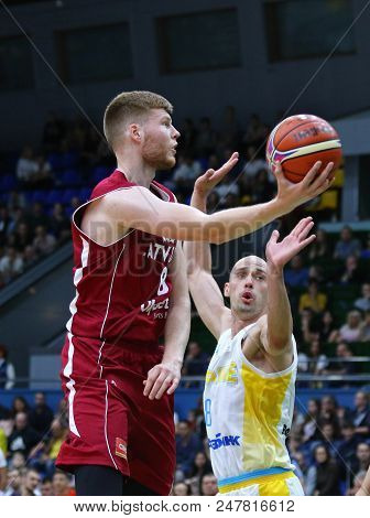 Kyiv, Ukraine - July 1, 2018: Davis Bertans Of Latvia In Action During The Fiba World Cup 2019 Europ