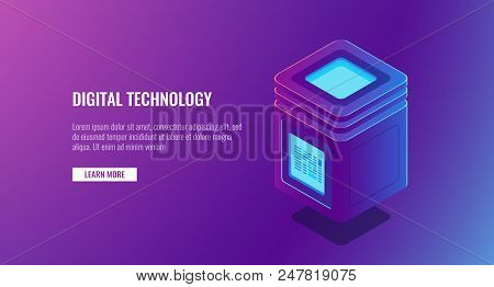 Isometric Vector Server Room, Personal Data Protection Concept, Big Data Processing, Database Icon, 
