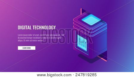 New Digital Technology, Server Room, Computer Block With Protected Information, Data Encryption Conc