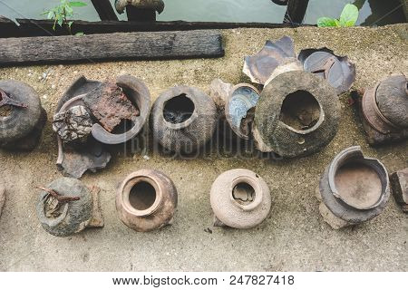Old Broken Thai Antique Clay Pot Earth Ware