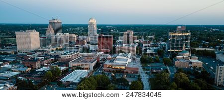 Winston-salem North Carolina Downtown City Skyline Illuminated At Dusk