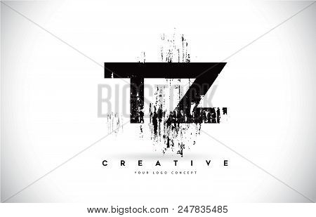 Tz T Z Grunge Brush Letter Logo Design In Black Colors. Creative Brush Letters Vector Illustration.