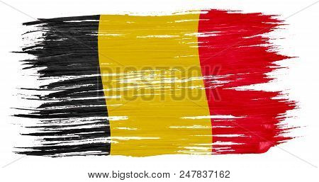 Art Brush Watercolor Painting Of Belgian Flag Blown In The Wind Isolated On White Background Eps 10 