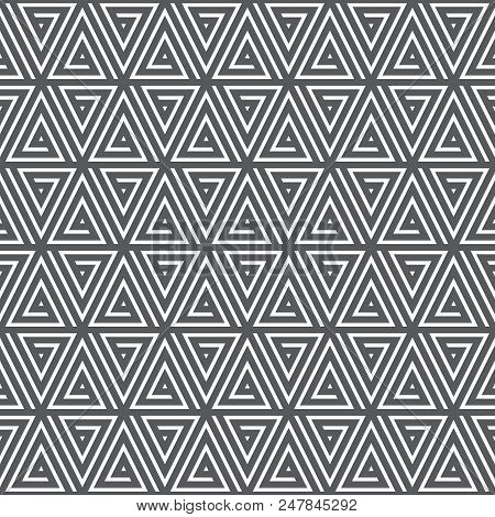 Seamless Abstract Geometric Pattern With Line Triangle Figures. Vector Illustration. Black And White