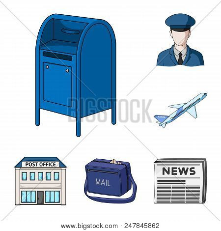 Mail And Postman Cartoon Icons In Set Collection For Design. Mail And Equipment Vector Symbol Stock 