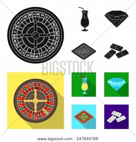 Roulette, A Glass With A Drink, A Diamond, A Sign With The Inscription Casino. Casino And Gambling S