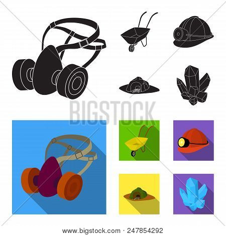 Headphones And Raspirator, Wheelbarrow, Helmet With A Lantern, The Entrance To The Mine.mining Indus