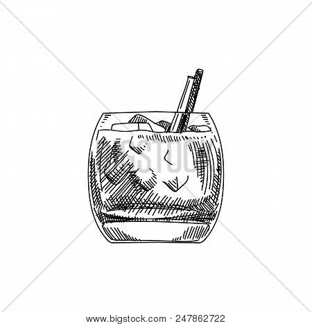 Beautiful Vector Hand Drawn Coctail White Russian Illustration. Detailed Retro Style Image. Vintage 