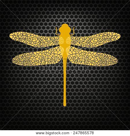 Colored Stilized Dragonfly Isolated On Perforated Background. Insect Logo Design. Aeschna Viridis