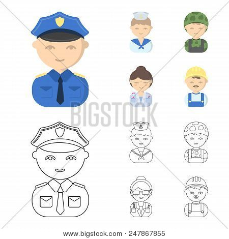 Sailor, Soldier, Scientist, Builder.profession Set Collection Icons In Cartoon, Outline Style Vector