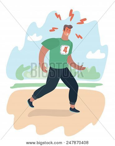 Vector Cartoon Illustration Of Young Man Jogging In The Park Does. Beginners Try To Lose Weight Or J