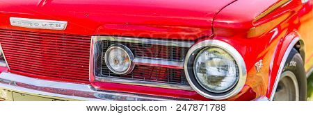 Shallow Depth Of Field Closeup Of The Front End Details On A 1964 Plymouth Valient Barracuda.
