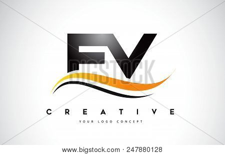 Fv F V Swoosh Letter Logo Design With Modern Yellow Swoosh Curved Lines Vector Illustration.