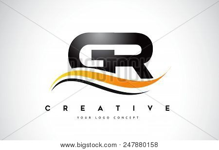 Gr G R Swoosh Letter Logo Design With Modern Yellow Swoosh Curved Lines Vector Illustration.