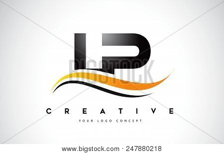 Lp L P Swoosh Letter Logo Design With Modern Yellow Swoosh Curved Lines Vector Illustration.