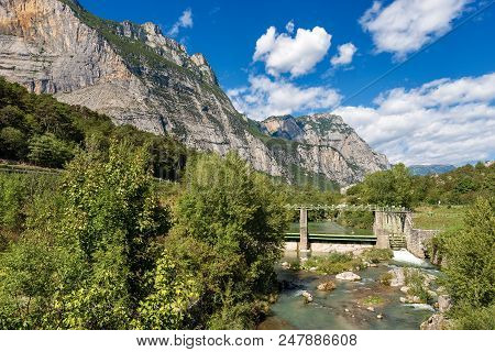 The Sarca River With Old Dam In The Sarca Valley - Trentino Alto Adige, Italy, Europe