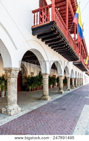 Cartagena, Colombia. March 2018. A View Of Plaza La Aduana In Cartagena Colombia.