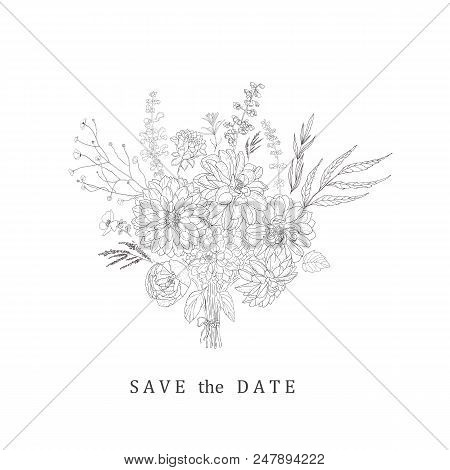 Floral Bouquet With Daliha For Save The Date, Wedding, Decoration.