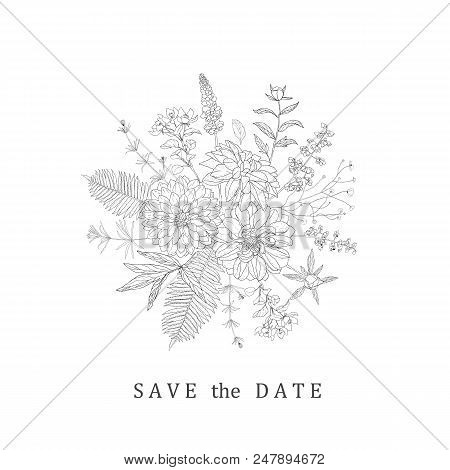 Floral Bouquet With Daliha For Save The Date, Wedding, Decoration.