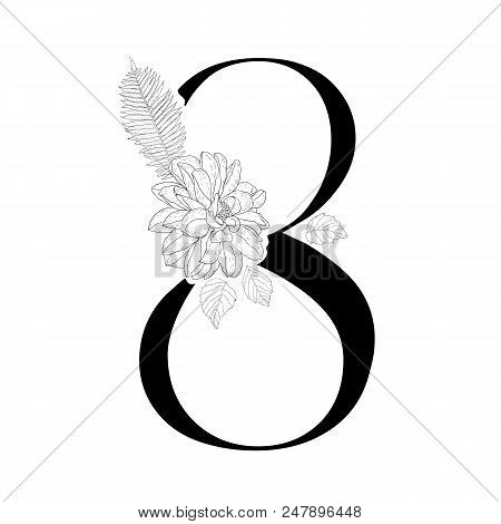 Floral Figure. Vintage Decorative Numeral On The White Background.