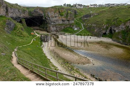 A View Of The Landmark Smoo Cave On The Northern Coast Of Scotland Near Durness.