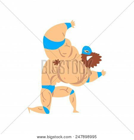 Masked Wrestling Fighter Character Fighting, Professional Wrestler Of Recreational Sports Show Vecto