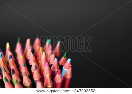 A Stock Of Colored Pencils, Selective Focus, Free Copy Space