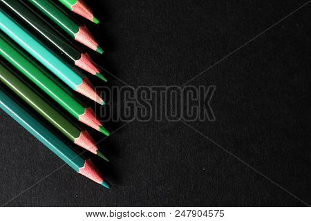 Close Up On Green Pencils, Free Copy Space